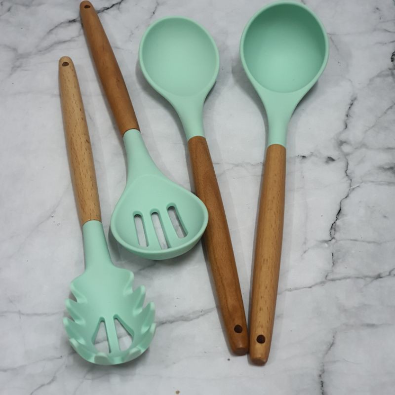 wooden silicone spatula cooking utensil soup and pasta set