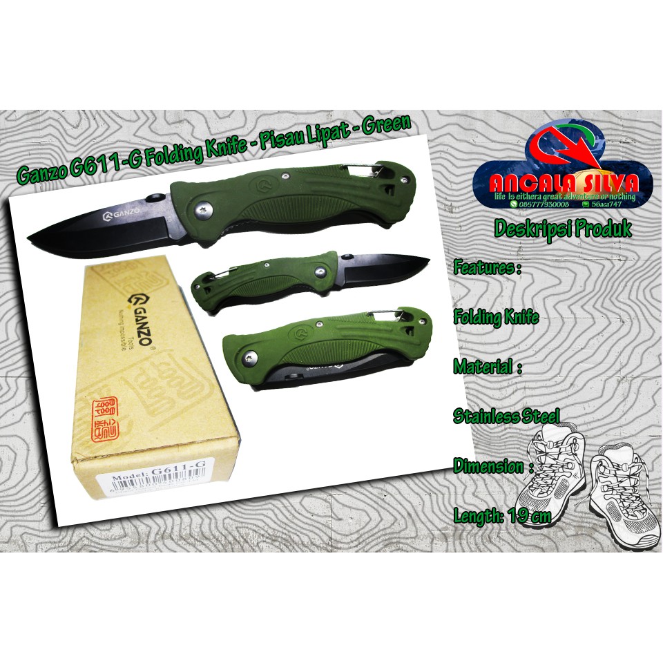 Ganzo G611-G Folding Knife - Pisau Lipat - Green