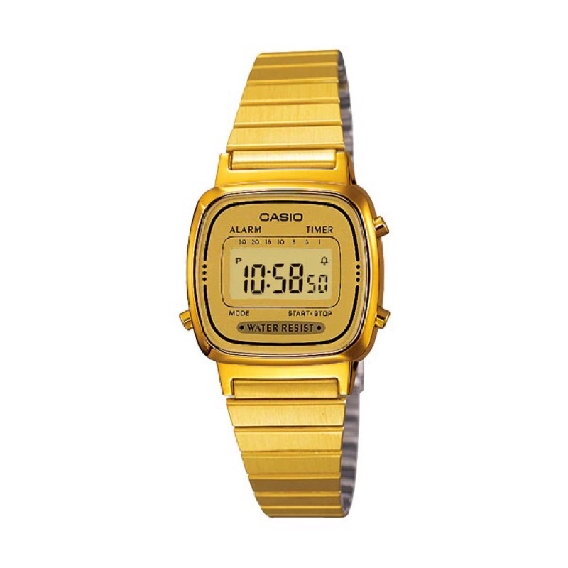 Casio Original LA670WGA-9D / LA-670WGA-9D Jam Tangan Wanita Digital Stainless Steel Rantai Gold Emas