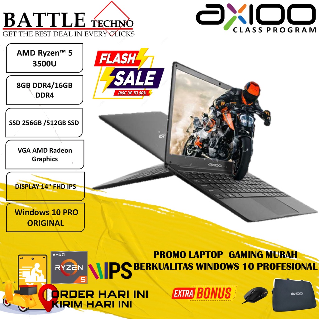 LAPTOP GAMING TERBARU AXIOO SLIMBOOK 14 S1 AMD RYZEN 5 3500U 16GB 512GB 14 FHD IPS W10PRO TERLARIS