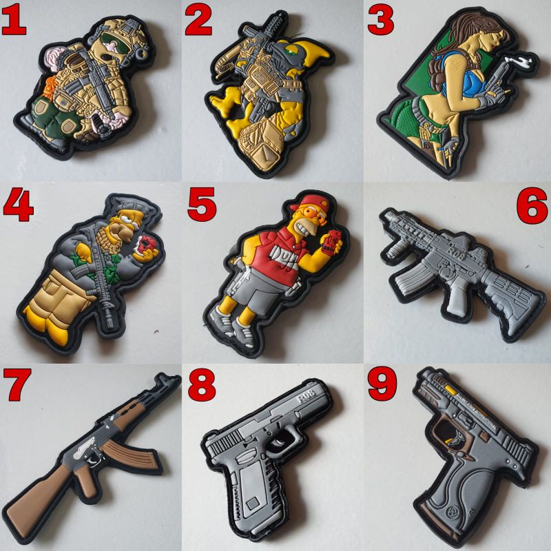 patch rubber pvc timbul/patch rubber logo karakter warrior sniper army 3D/tempelan emblem velcro