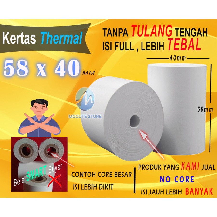 

< SMARTCOM > 58 x 40 MM Kertas Struck Printer Thermal TEBAL 58x40mm isi 100 Roll