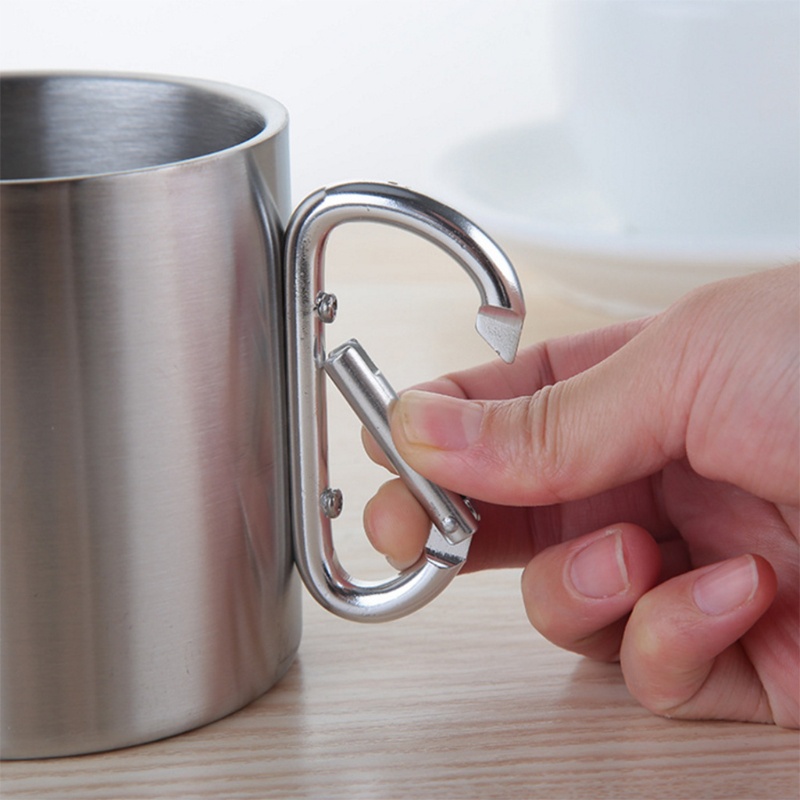 Sun Gelas Air Minum 220ML Bahan Stainless Steel Dengan Handle Carabiner Untuk Camping / Hiking