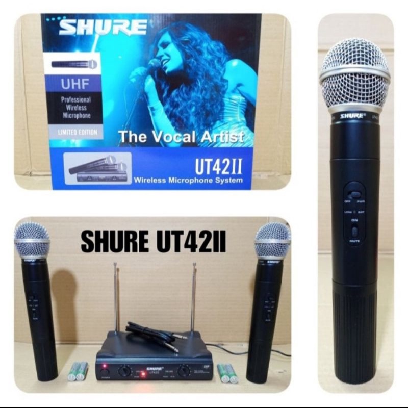 Mic Wireless SHURE UT42II Werles Wirles Mikropon 2 Mik Pegang Mikrofon Tanpa Kabel