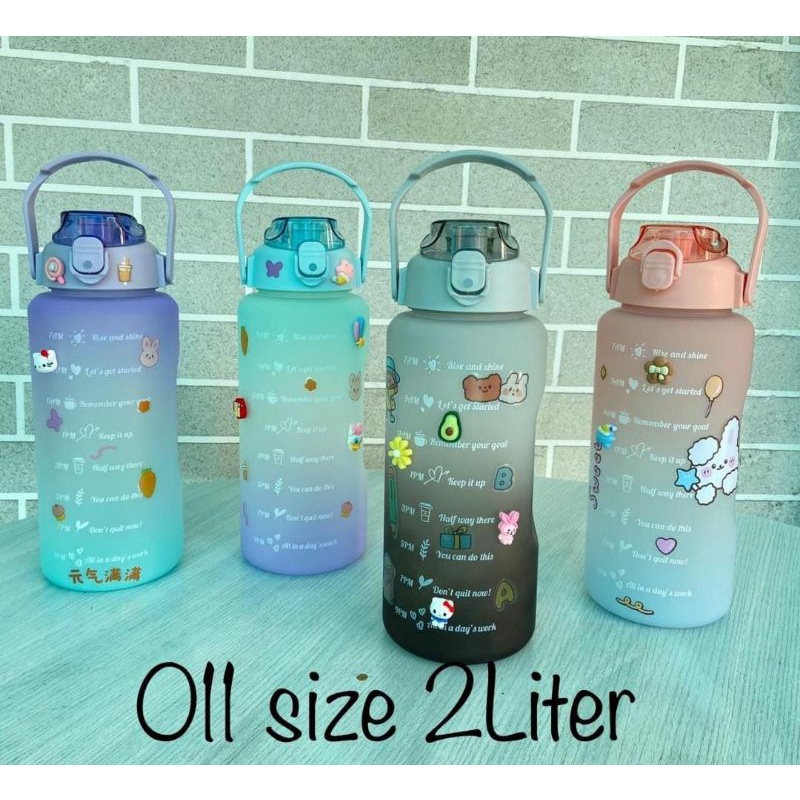 BOTOL AIR MINUM VIRAL AUREL KAPASITAS 2 LITER DENGAN SKALA PENGINGAT WAKTU BPA FREE