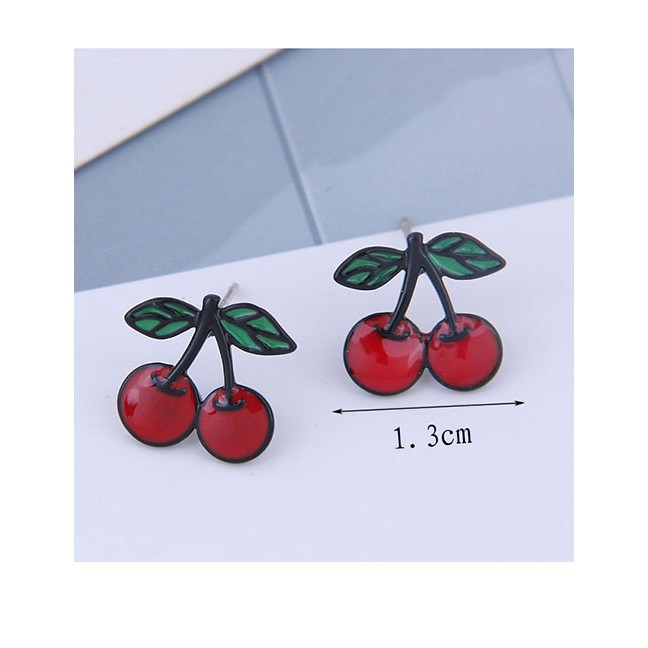 LRC Anting Tusuk Fashion Red Cherry Contrast Stud Earrings A60193