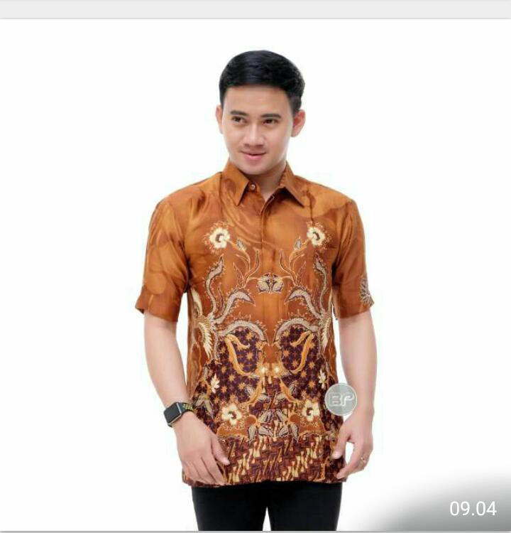 Kemeja Batik Semi Sutra Silky Kualitas Premium Kemeja Pakai Puring Batik Pria Lengan Pendek Terlaris