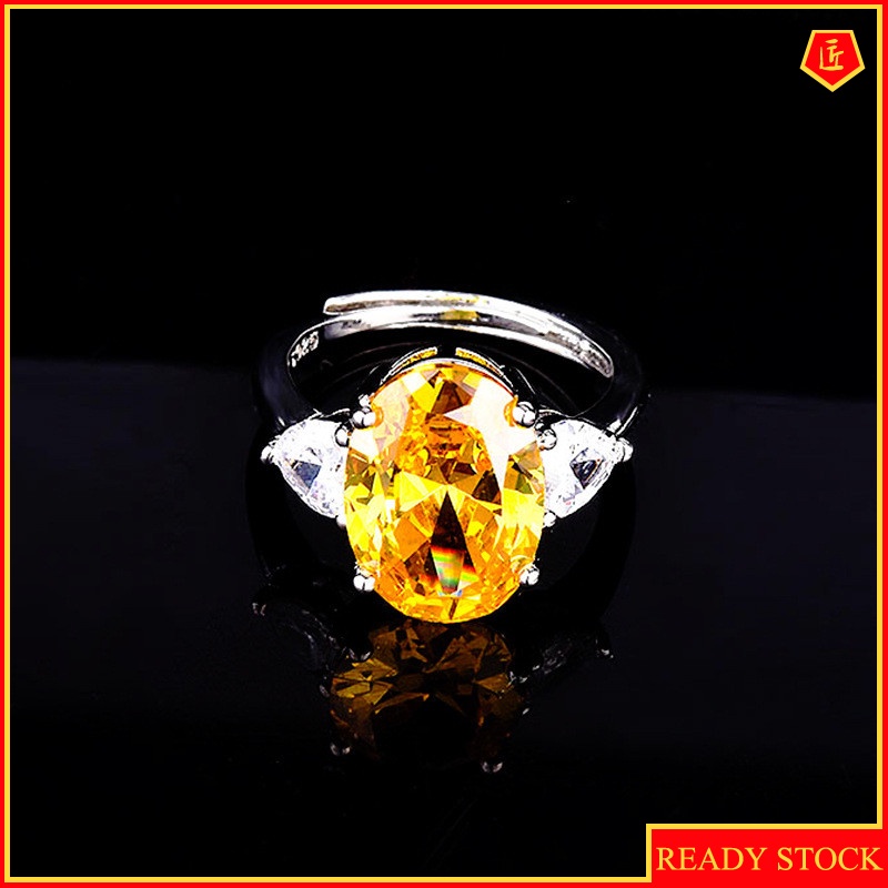 [Ready Stock]925 Silver Lucky Natural Citrine Open Ring