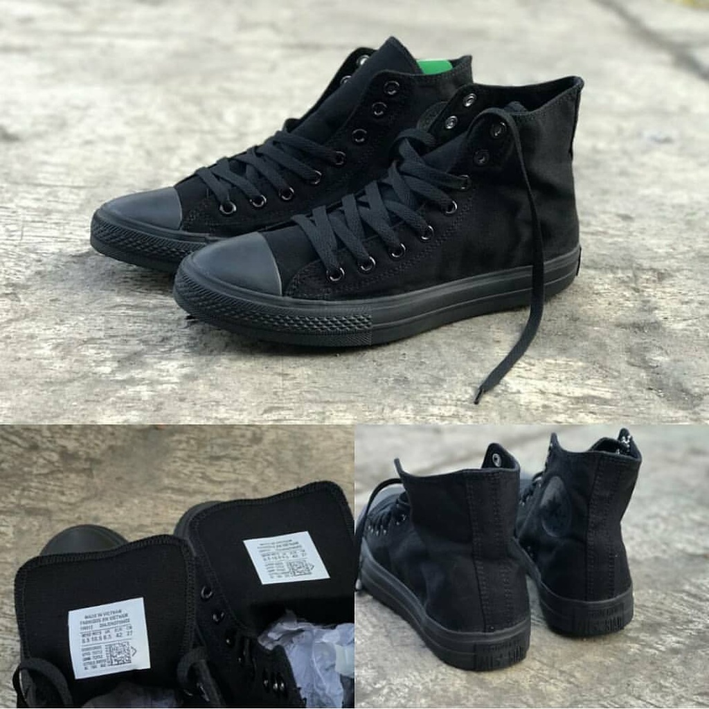 Sepatu Converse Allstar High Tinggi Hitam Polos Fullblack Sekolah Kerja Kuliah Formal Traning Casual