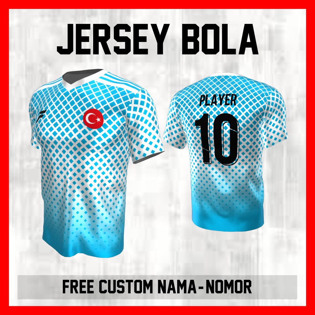 Kaos Bola Jersey Turki Timnas Negara Garis Bahu Baju Custom Nama dan Nomor Punggung - 132