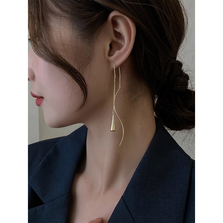 Anting Gantung Panjang Kait Motif Tetes Air Aksen Rumbai Untuk Perhiasan Wanita 2021