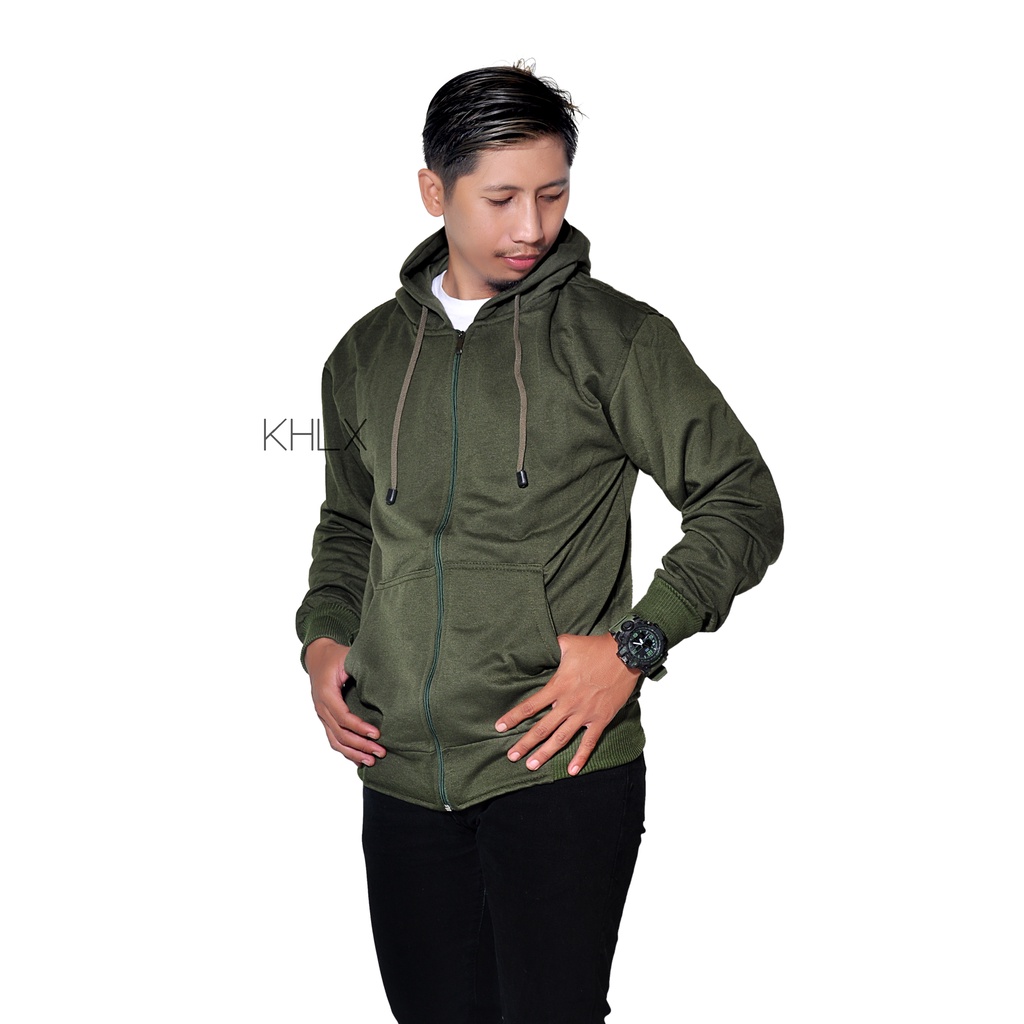 Hoodie Polos zipper hijau army L,XL,XXL pria wanita