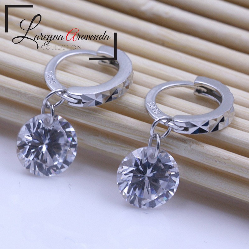 Anting Wanita Silver S925 Lapis Emas 18k Model Kristal Gantung AT049