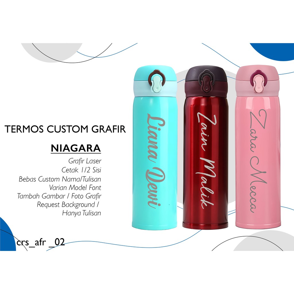 READY!!! TUMBLER / TERMOS CUSTOM NAMA GRAFIR LASER 500Ml NIAGARA SOUVENIR TERMURAH