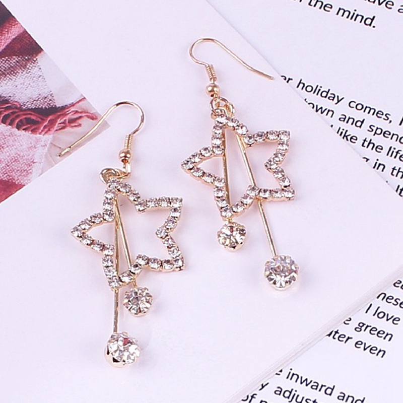 Crystal Long Bright Pentagram Star Tassel Pendant Earrings Usable