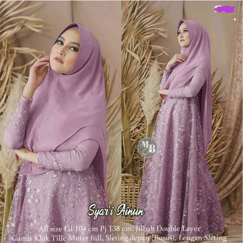 Setelan Eid Set Baju Lebaran Gamis + Jilbab Syar'i Ainun