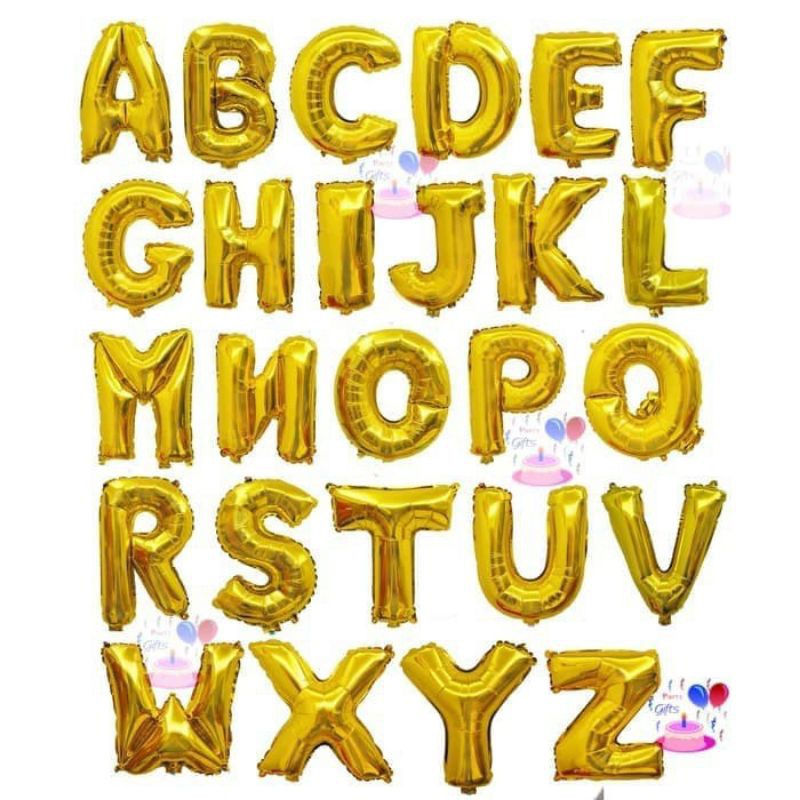 balon foil huruf abjad a-z gold / balon foil huruf dan angka gold / balon ultah foil abjad kata emas