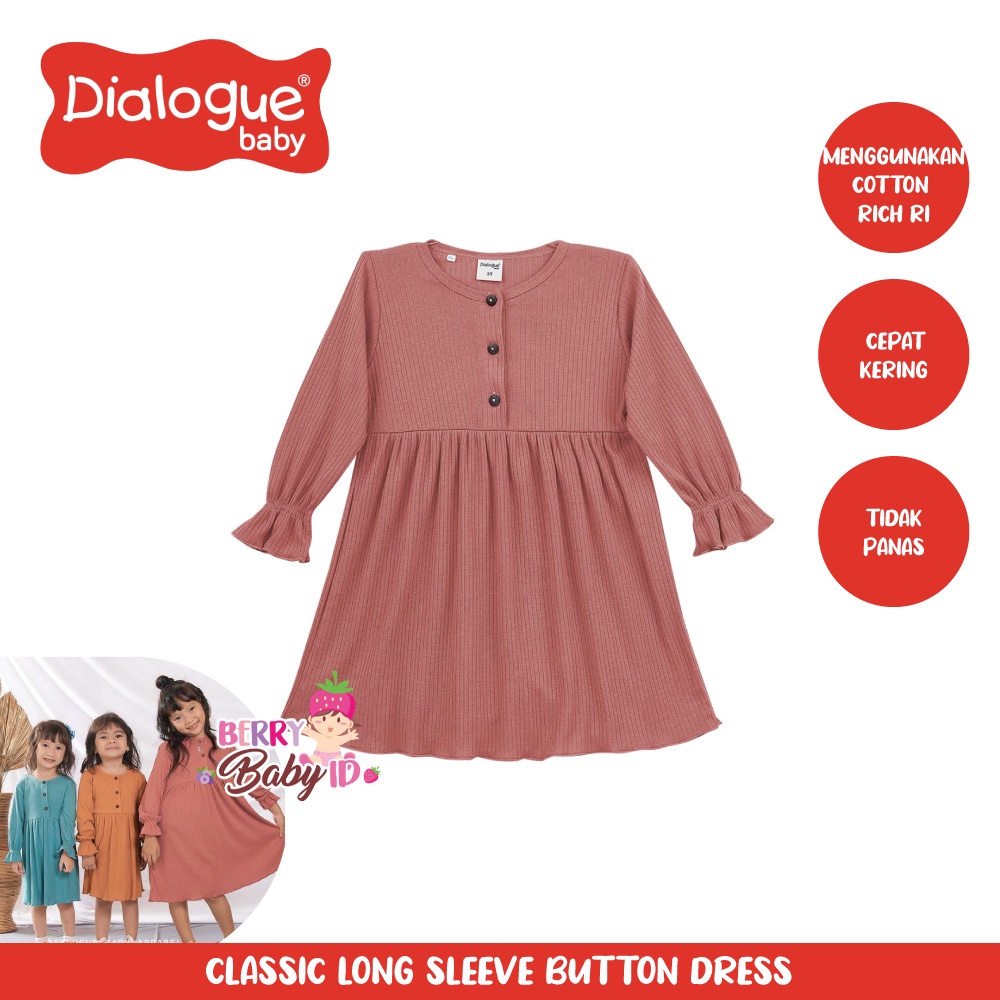 Dialogue Classic Long Sleeve Button Dress Baju Bayi Anak Perempuan Berry Mart