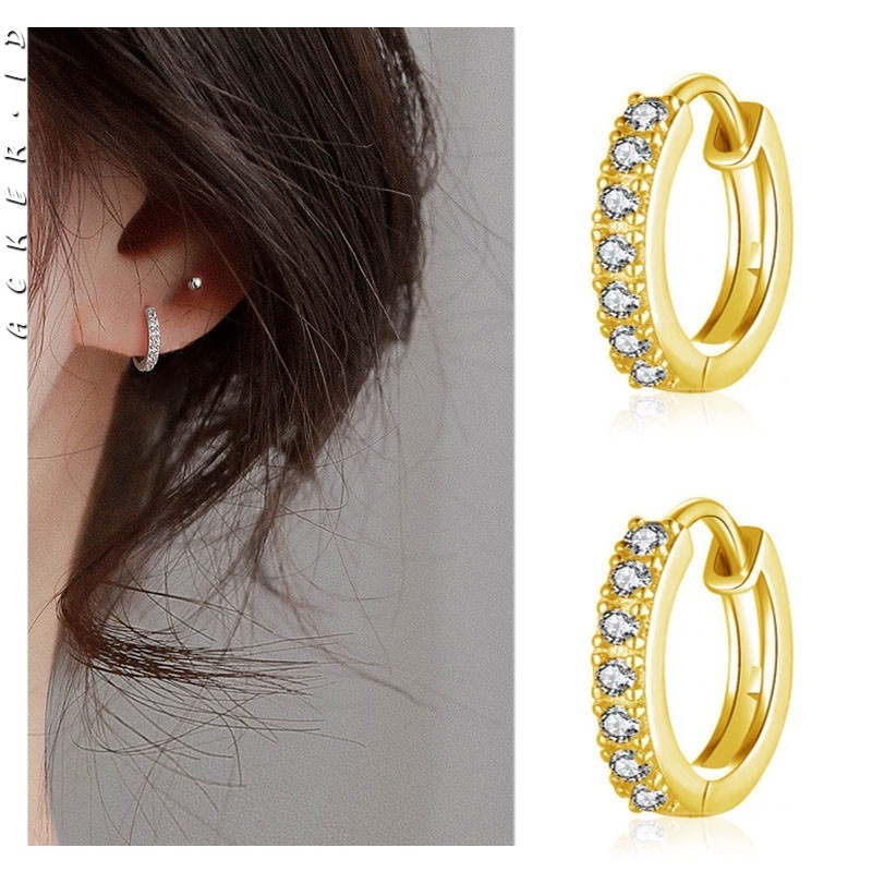 [ACKER] Kualitas Tinggi 18K Emas Glitter Diamond Hoop Earrings Untuk Wanita