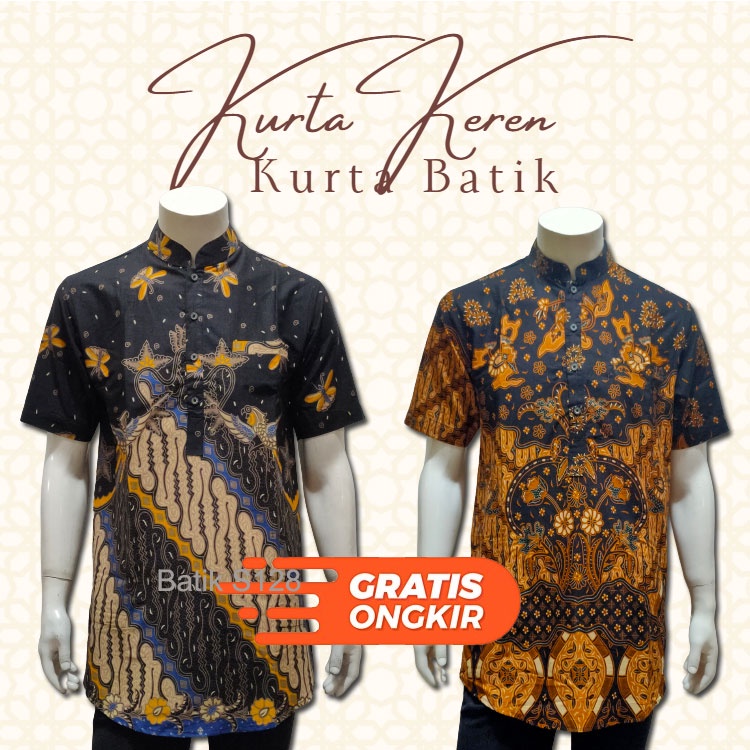 Kemeja Koko Batik Lengan Pendek Pria Model Kurta Kerah Shanghai Qurta Pakistan Dewasa Krah Mandarin 