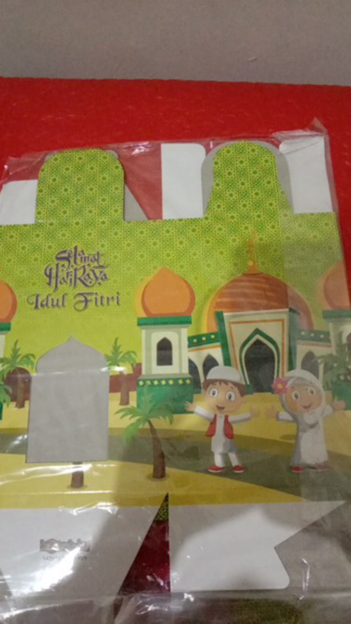 Box Kuker Tema Lebaran Hijau Kuning Gambar Kartun Uk 14.5x14.5x20cm Muat Toples 500gr Dan 250gr