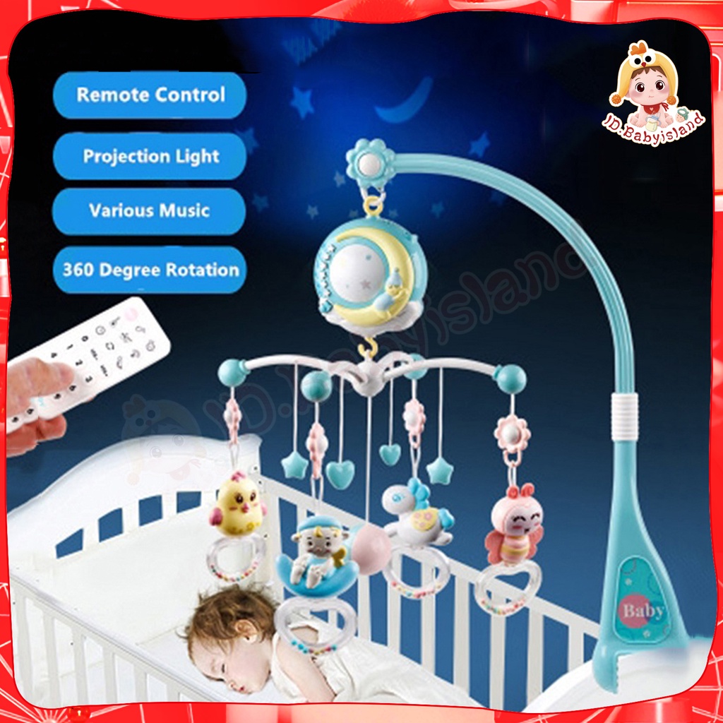 [cod] Baby Crib Mobile 0-12 Bulan Mainan Rattle Music Remote Control Memutar Bel Tempat Tidur 4 Warna