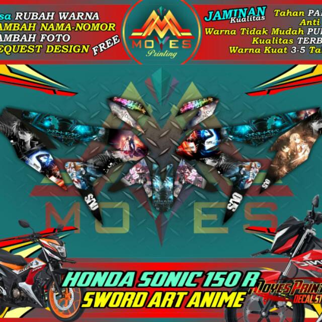stiker honda sonic150 dekal sonic stiker sonic150 sword art anime stiker motor sonic