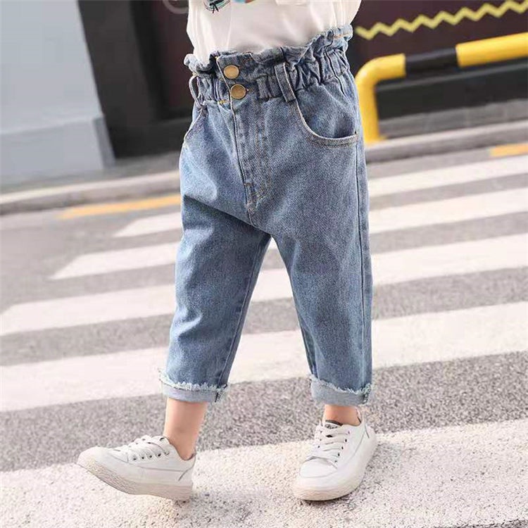 Pakaian anak perempuan celana denim pinggang tinggi gaya Korea bud jeans kualitas tinggi