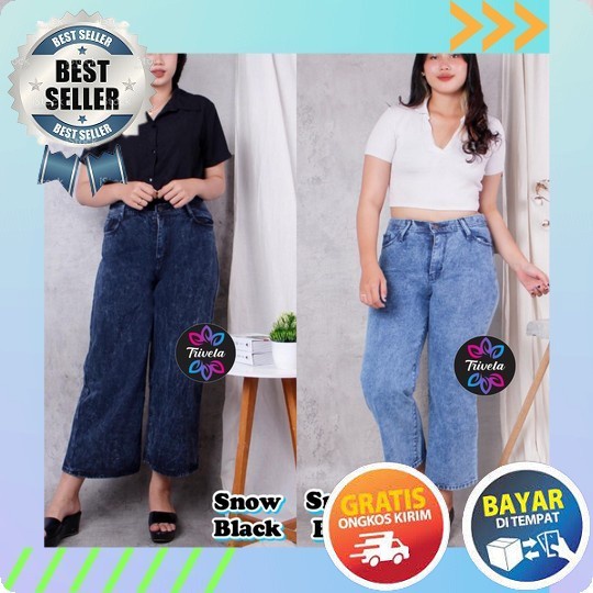 Terbaru Celana Jeans Kulot Wanita Kekinian Bawah Rawis Polos/Bordir Depan/Celana Jeans Kulot Bawah R