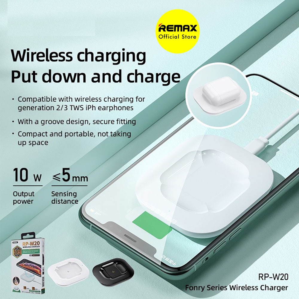 Wireless Charger Remax RP-W20 Fonny 10W Qi Fast Charging Pad Original