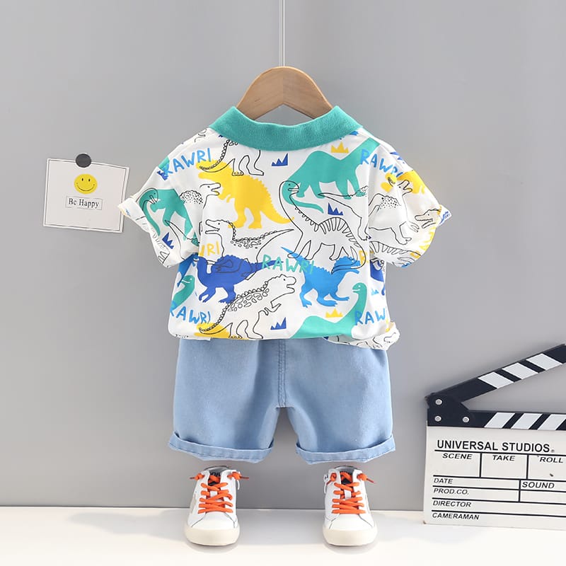 [COD] Setelan pendek anak mtoif DINO RAWR impor korea 0-5 tahun / set pakaian anak baju anak lakilaki /AnanakStore