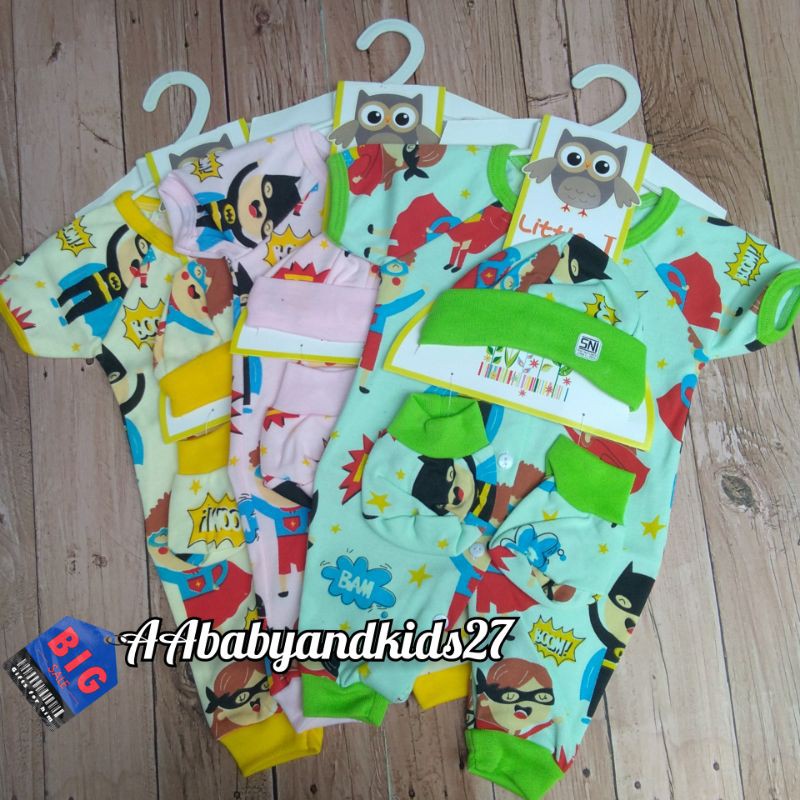 LITTLE J 1PC Jumpsuit Bayi Newborn Plus Topi Dan Sarung Kaki SNI Berkualitas