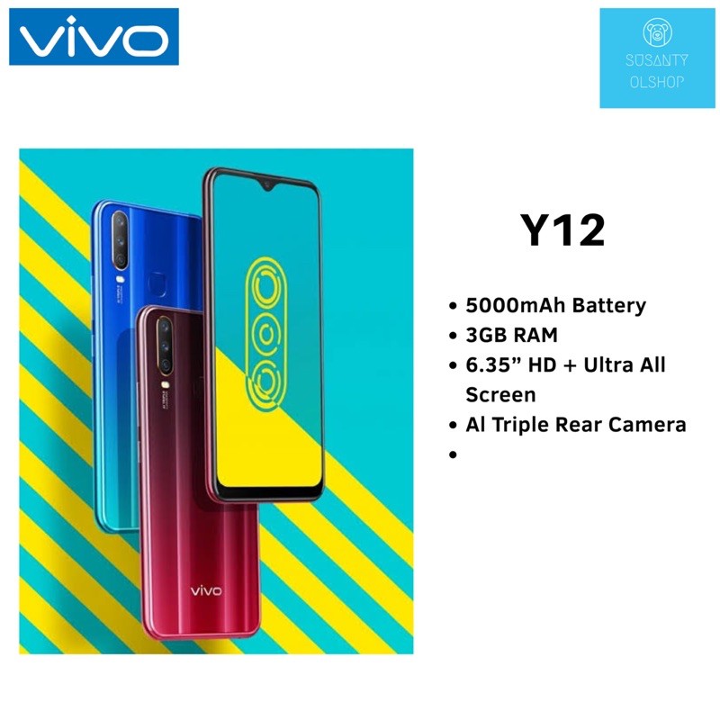 VIVO Y12 RAM 3GB/32GB 3GB/64GB BLACK/BLUE/RED GARANSI RESMI