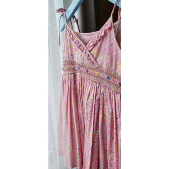 Pretty Stitches - Baju Anak, Smocked Dress, Flowers on Ballet Slippers Pink, Size 4