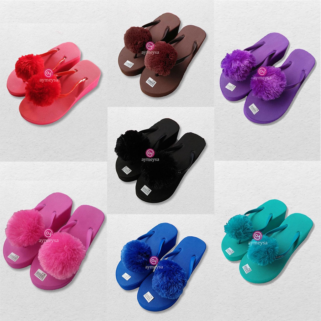 Sandal Wedges POMPOM Kualitas Super