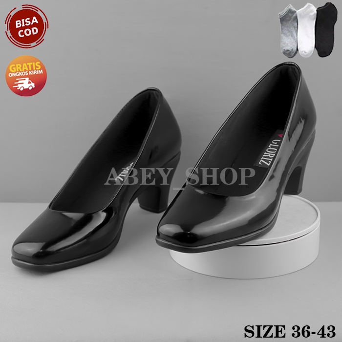 Sepatu Pantofel Wanita Hitam Kilap Pantofel Polwan Dinas Harian Kerja Kantor Hak 5 cm