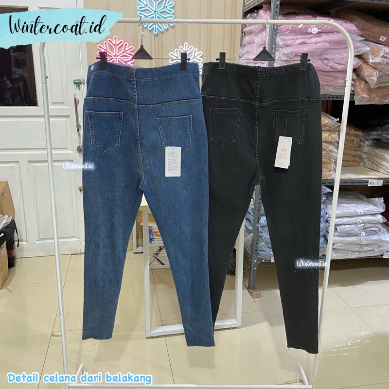 Celana denim winter wanita pregnancy pant musim dingin hangat inner fur thermal import hamil