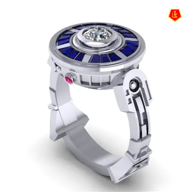 [Ready Stock]UFO Shape Inlaid Diamond Ring Creative Personality