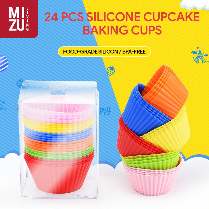 XXIV 24in1 SET Reusable Silicone Baking Cups Cetakan Kue Pudding Muffin Cupcakes BULAT PFOA/BPA-Free