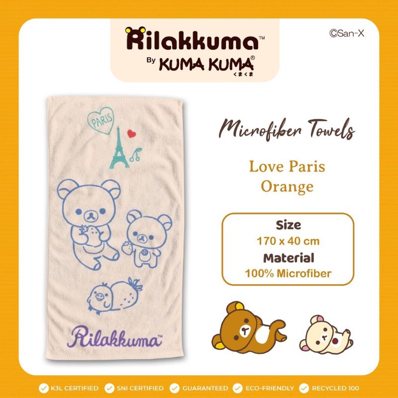 Kuma-Kuma Microfiber Towel / Handuk Mikrofiber Karakter Rilakkuma