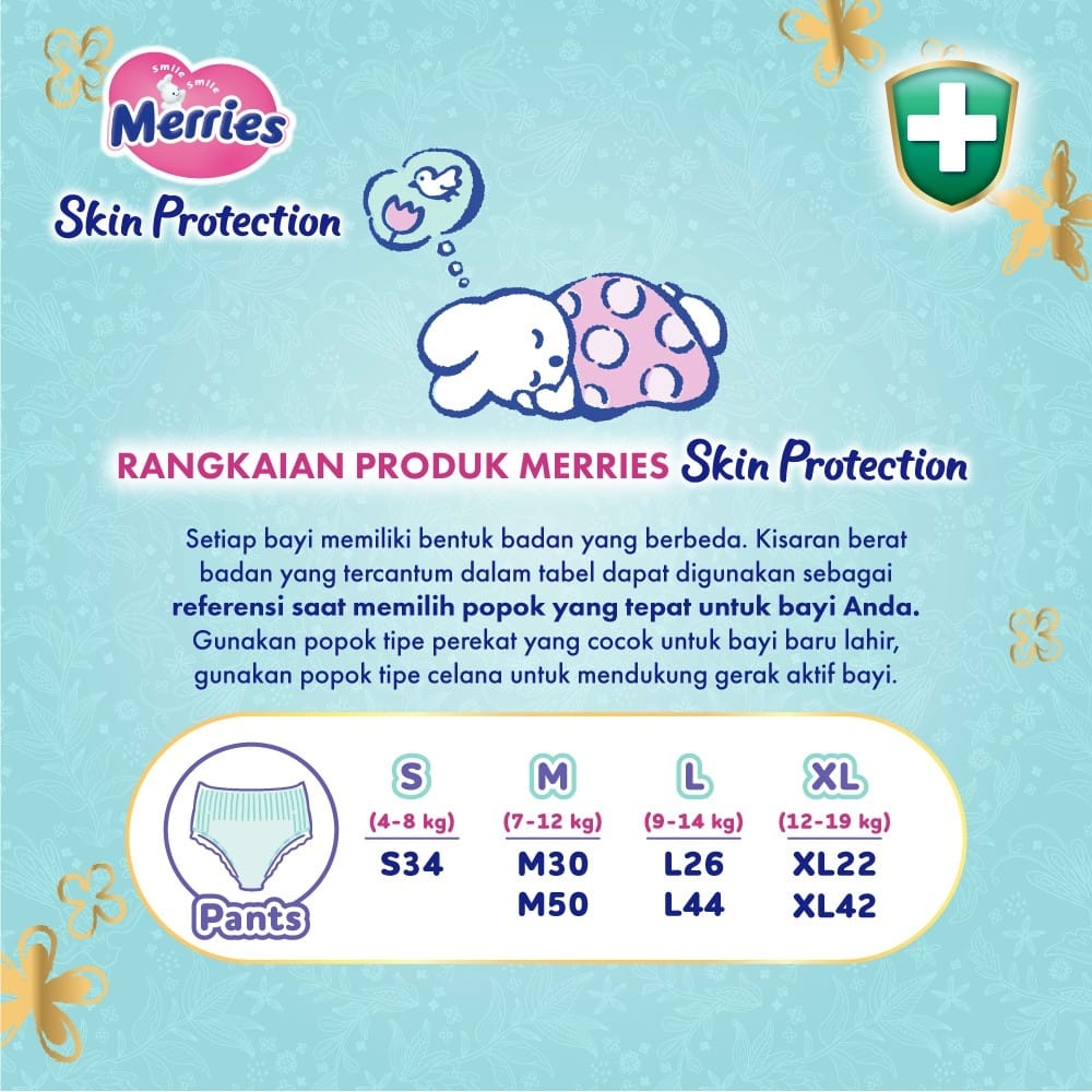 Merries Skin Protection Popok bayi Celana L44 - Perlengkapan Bayi Dengan Ekstrak Daun Teh