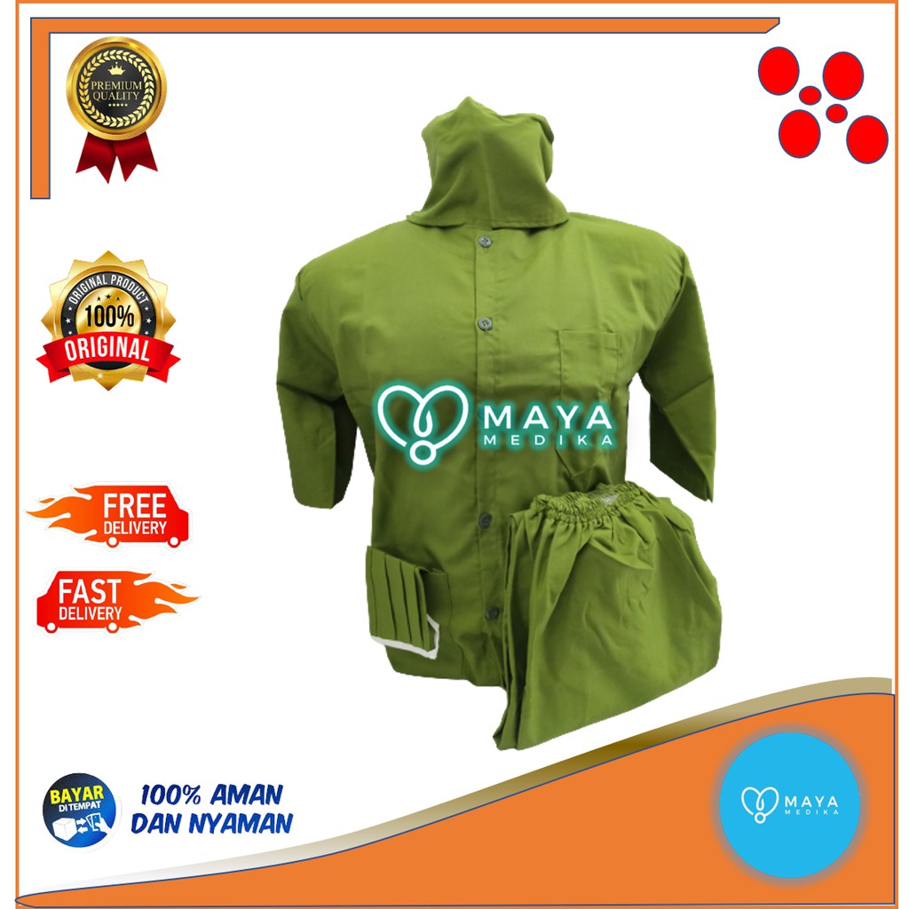 Baju Ok / Hijau Army / Lengan Pendek / Baju Kancing / Celana Karet