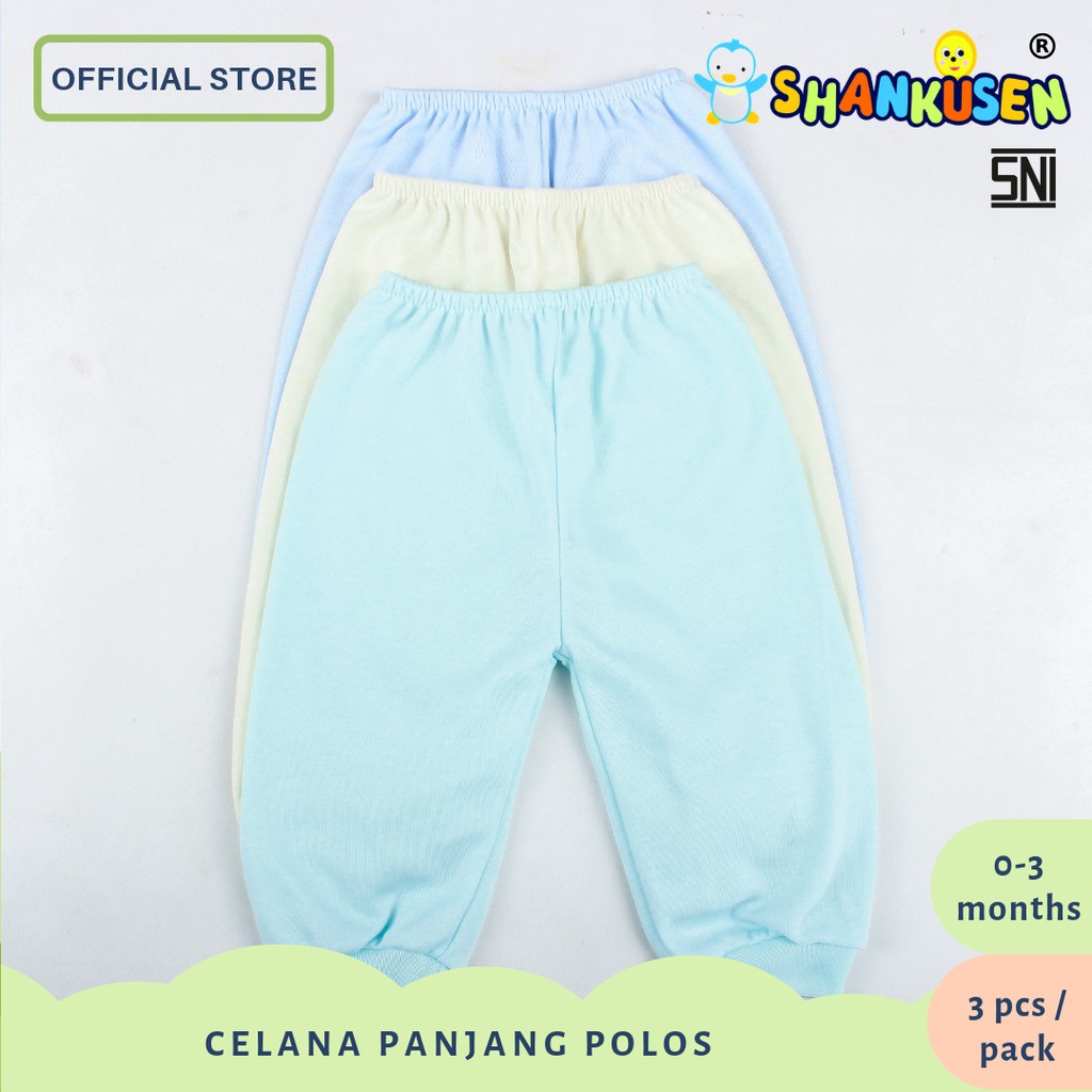  Celana  Bayi  Celana  Panjang  Shankusen Polos  Warna 3 pcs 