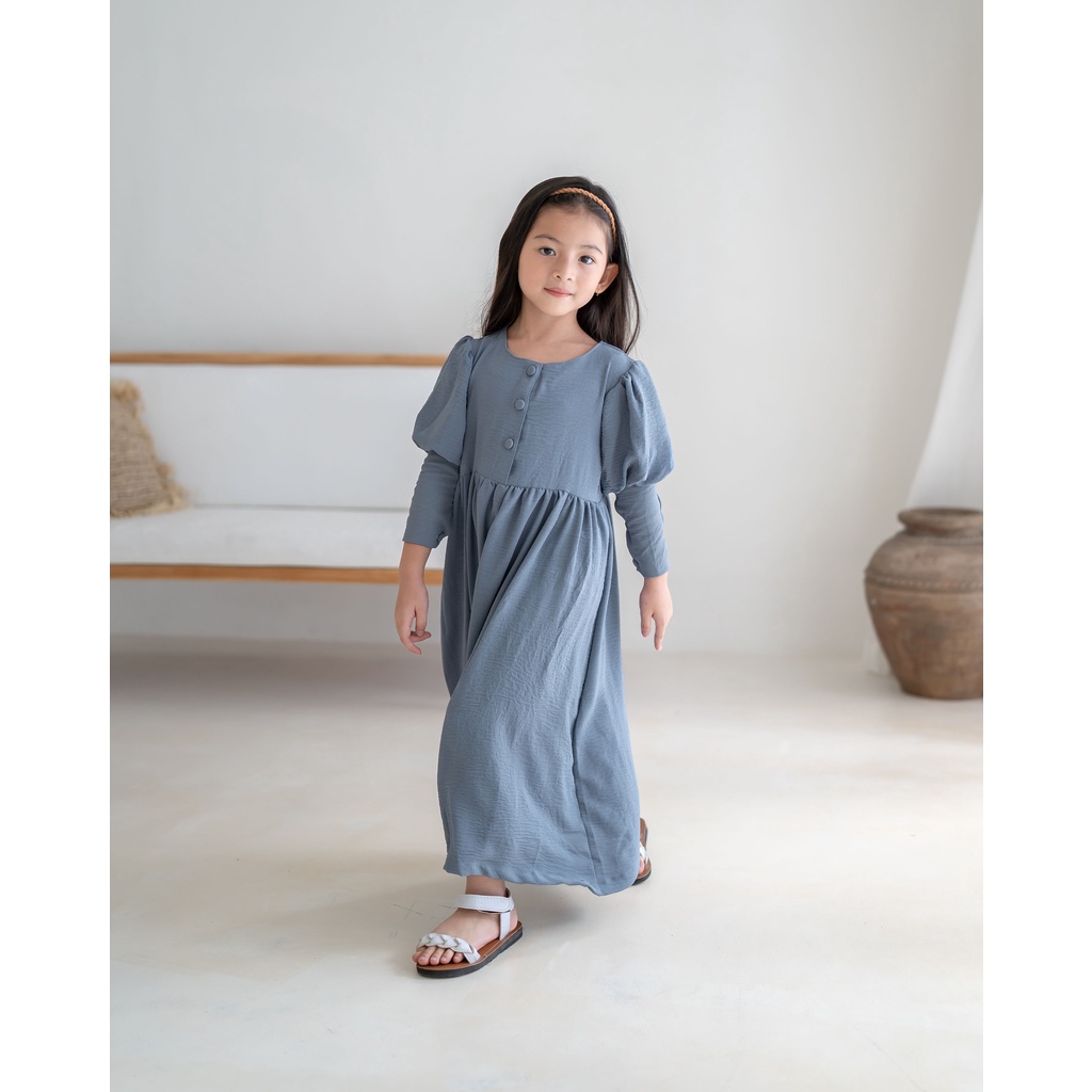 SYAZANI MAXI DRESS | Baju Anak | Dress Anak Perempuan | Dress Crinkle | Dress Muslim Anak | Maxi Dress anak  | Puff Sleeve Dress Anak | Lengan balon | Dress maxi polos basic anak