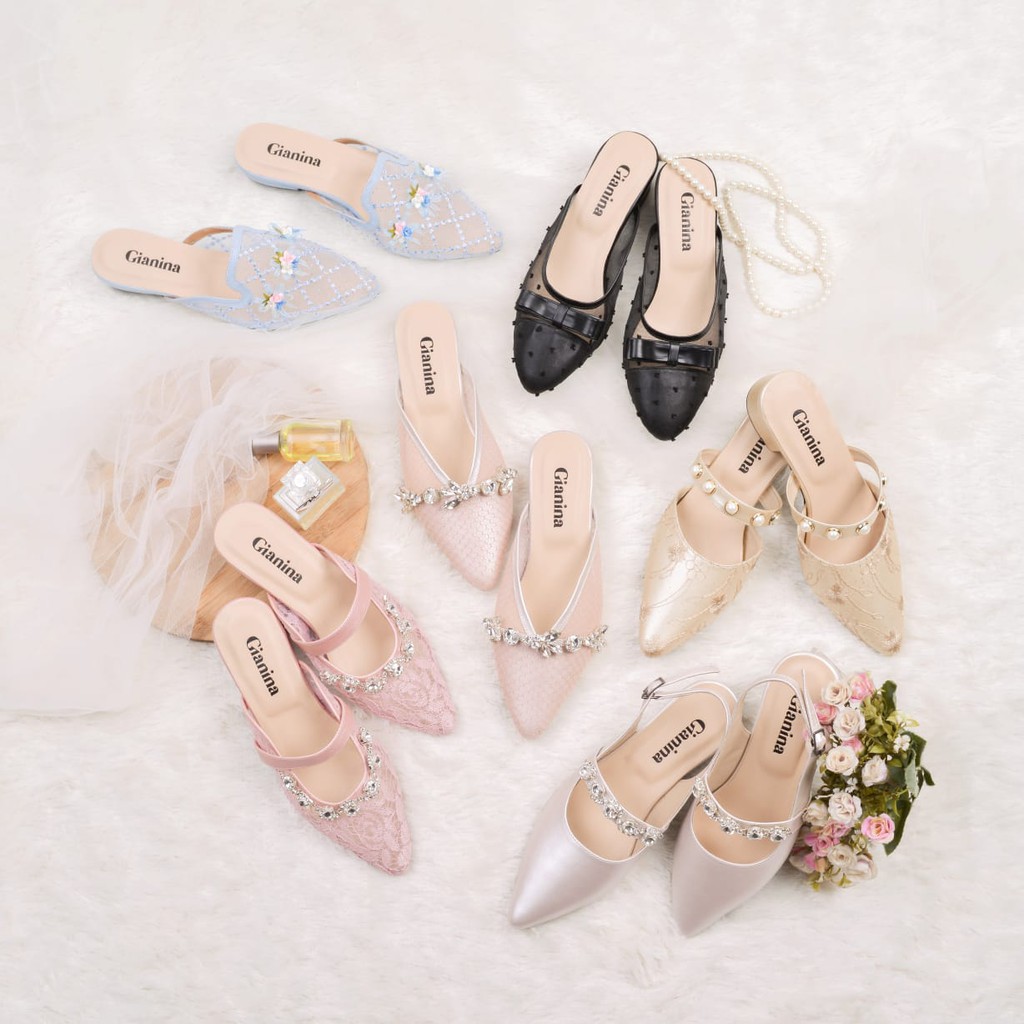 Sepatu Wanita / Gianina - Emma Pearl Ivory Mules