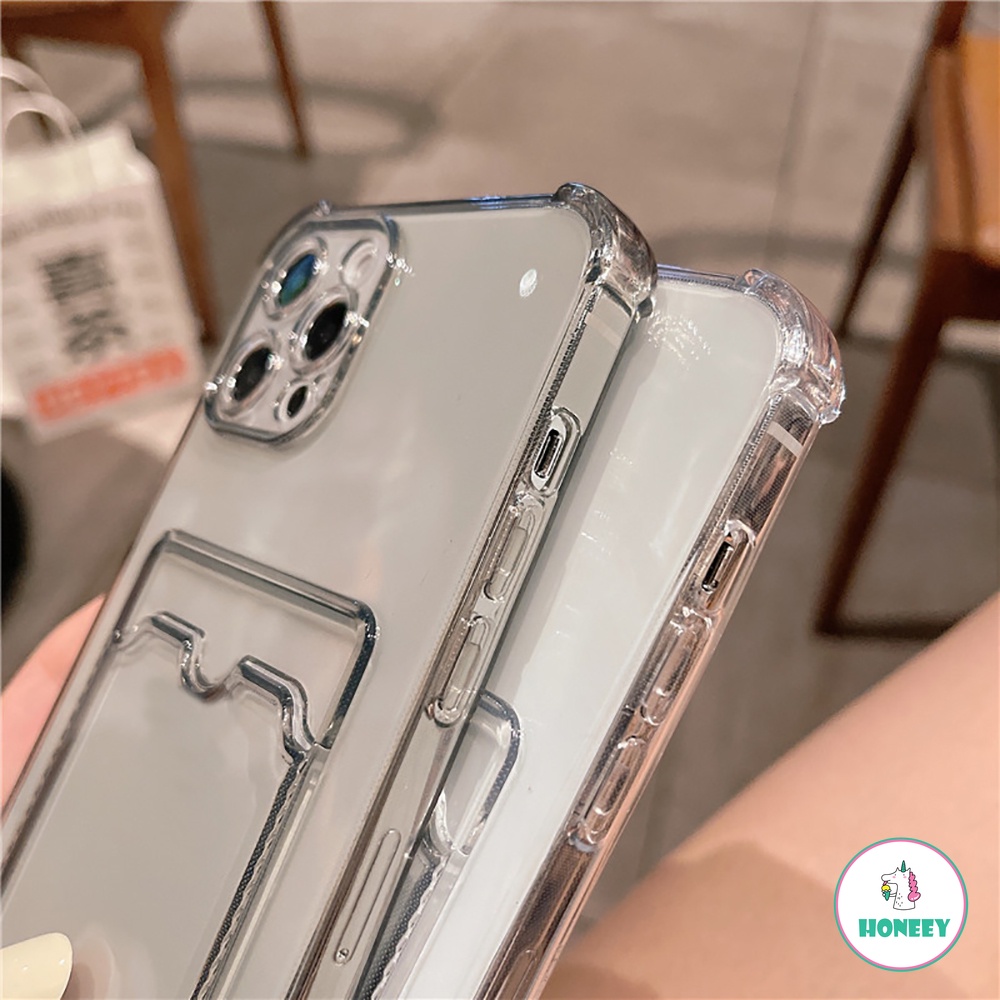 Transparent Credit Card Holder Wallet Phone Case compatible for IPhone 12 Pro 11 Pro Max X XS Max XR 8 7 Plus Card Slot Shockproof Soft TPU Back Cover