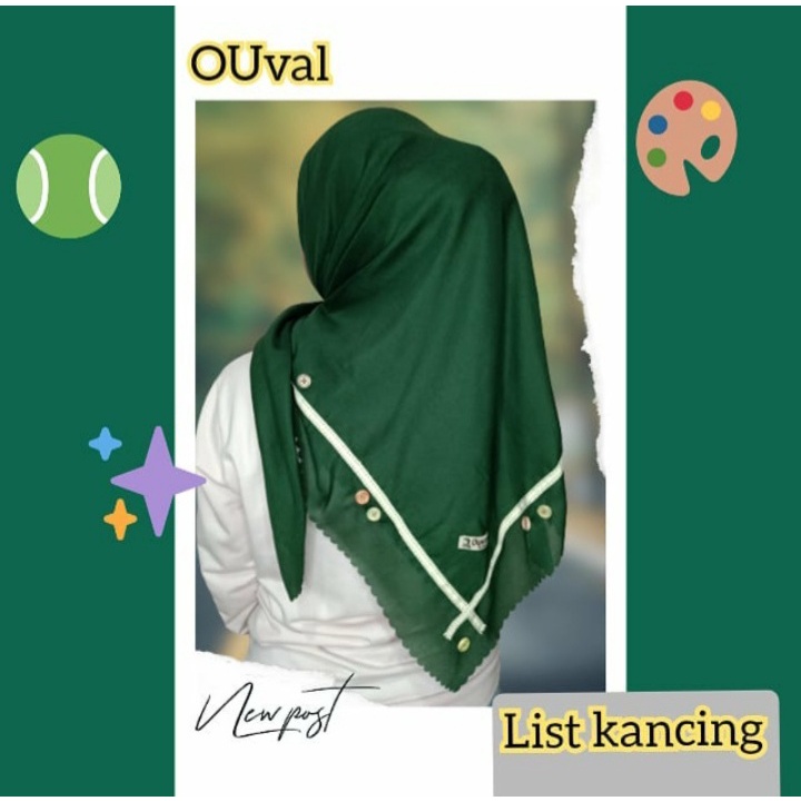 hijab segi empat ouval list kancing