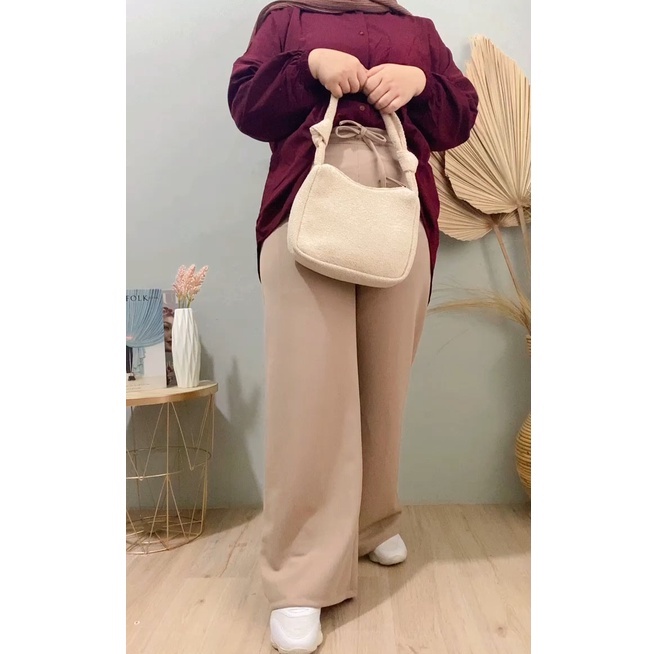 CELANA KULOT RIB KNIT SHEA RAJUT SCTRECH PANTS KANTOR DAILY PREMIUM B612