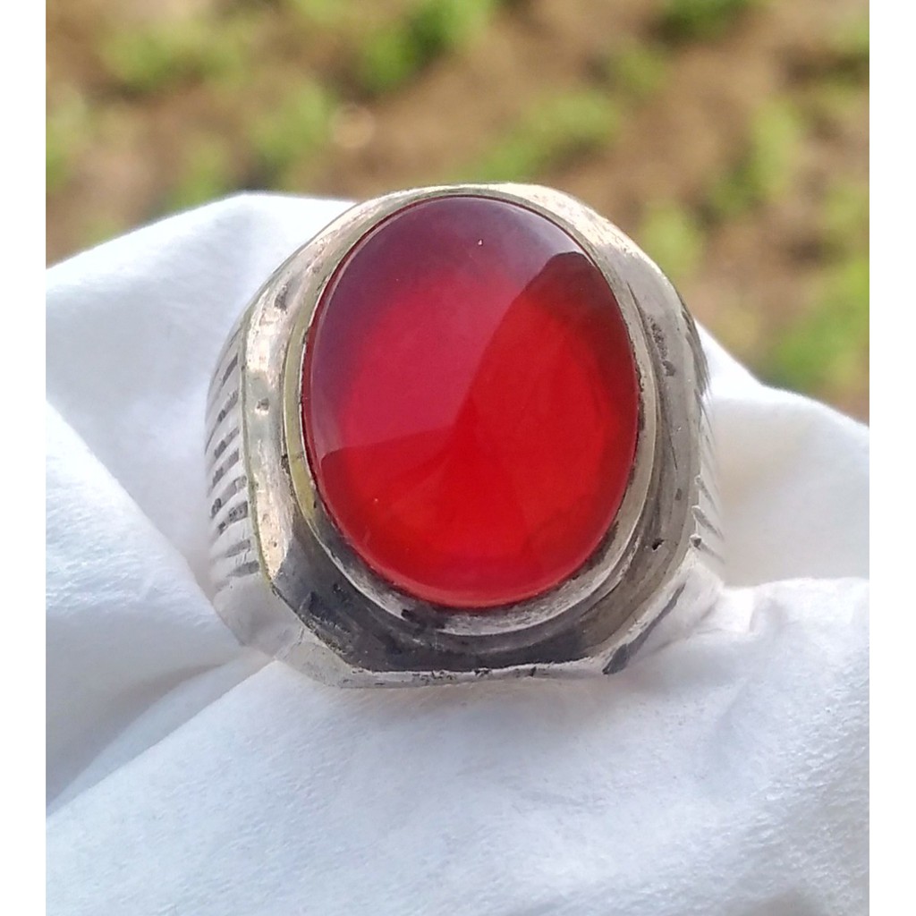 Natural Red Carnelian Ring Perak 925 Handmade