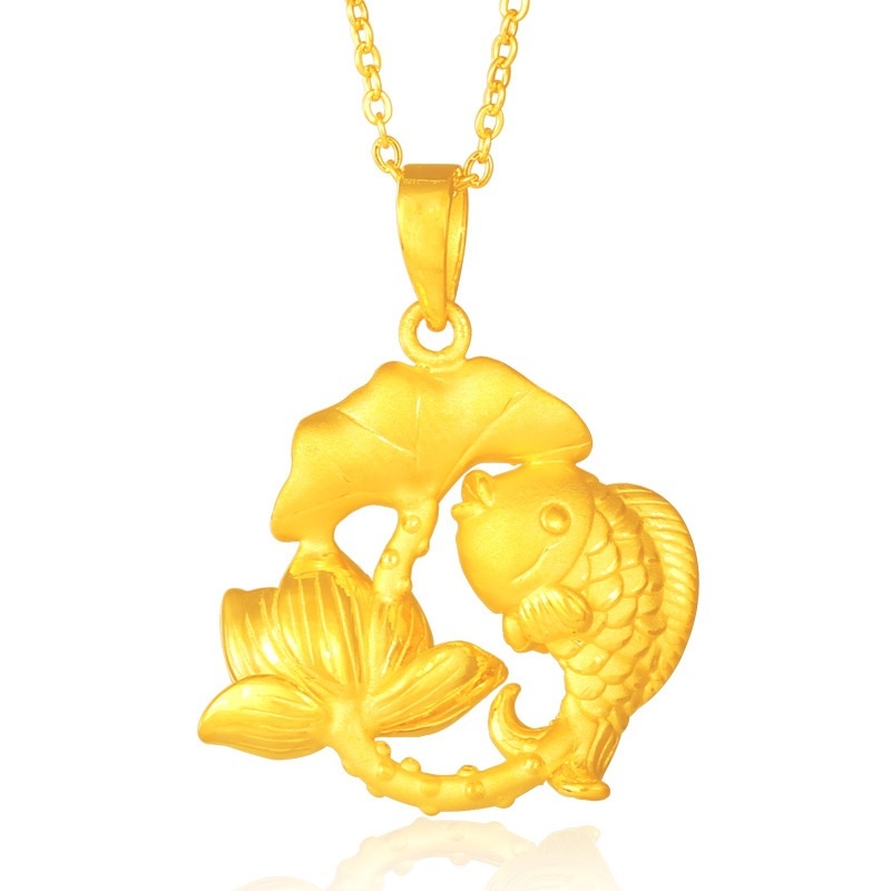 [Ready Stock]Fashion Gold-Plated Creative Lotus Fish Pendant Necklace